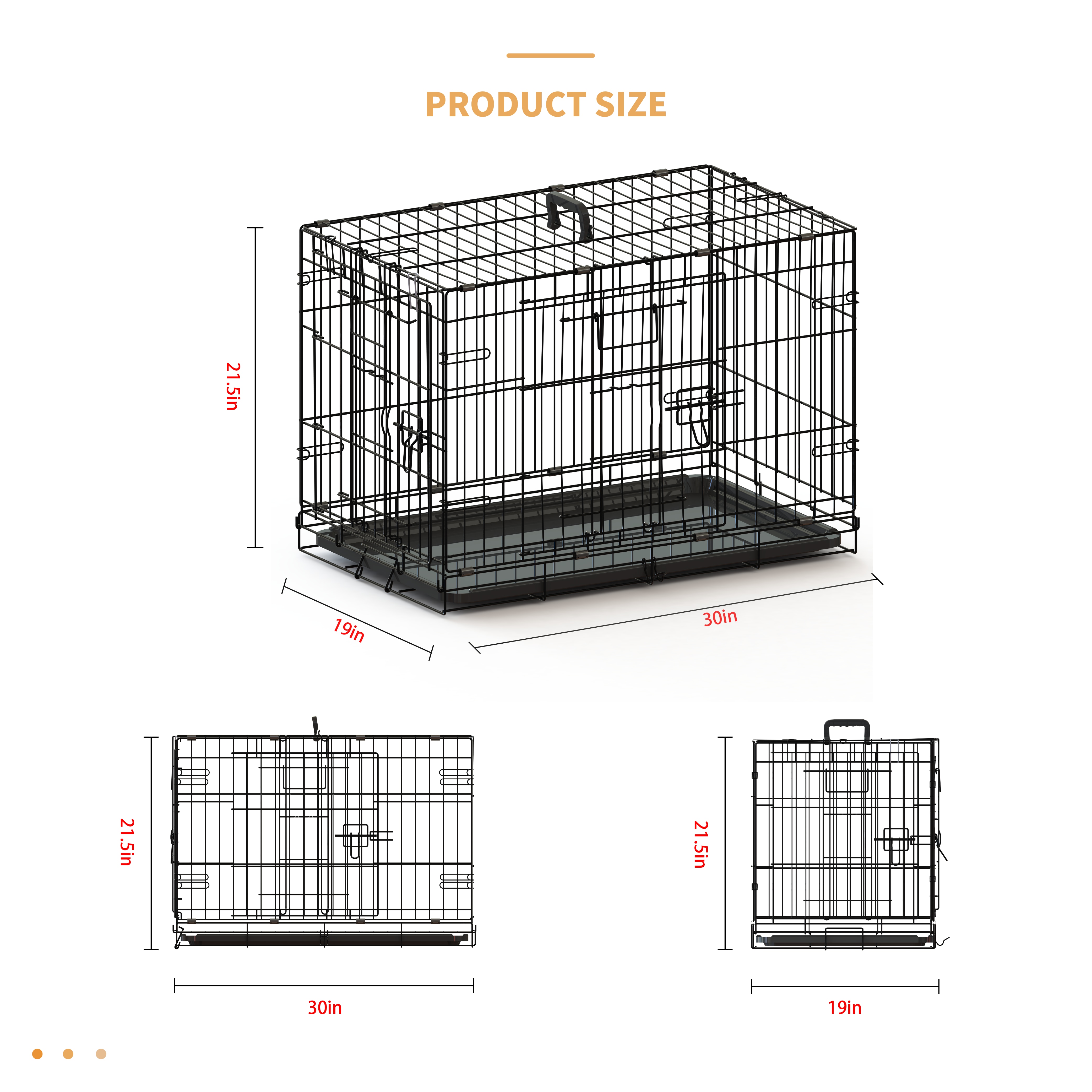 30-inch Black Wire Dog Cage Double Lock Mechanism Double Door Single Handle Single Bolt_voghion.com